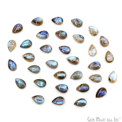 Labradorite Wholesale Gemstones, 100% Natural Semi-Precious Gems, Blue Flash Cabochon Loose Gems, 8x12mm, Pears, 4PC Lot