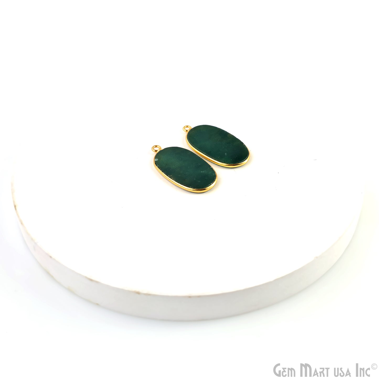 Green Onyx Oval Gold Plated Single Bail Bezel Smooth Slab Slice Thick Gemstone Connector 29x15mm 1 Pair