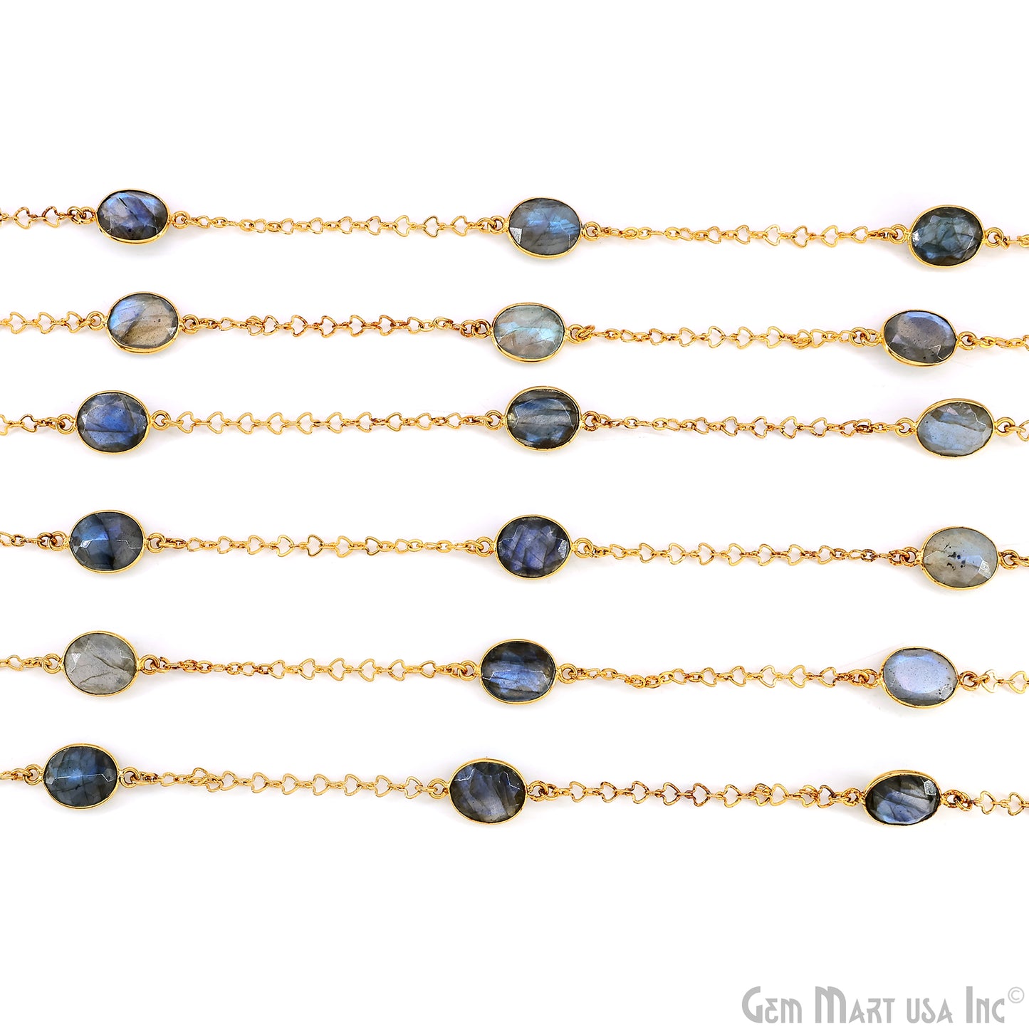 Labradorite Oval 10x12mm Gold Plated Link Bezel Connector Chain