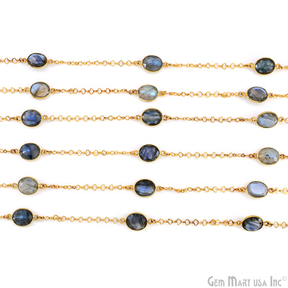 Labradorite Oval 10x12mm Gold Plated Link Bezel Connector Chain