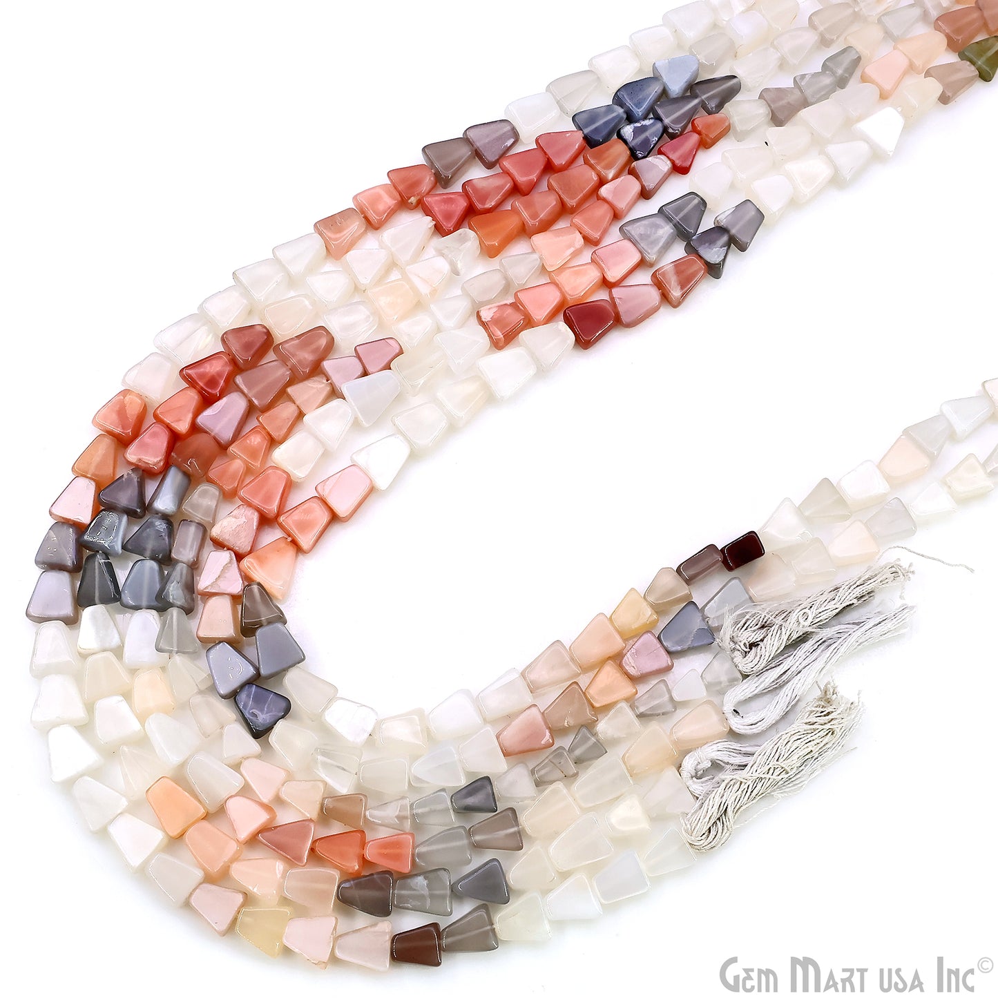 Multi Moonstone Smooth Triangle Drilled Beads 4-7mm Waist Beads, Rondelle Bead Strand 14 Inch