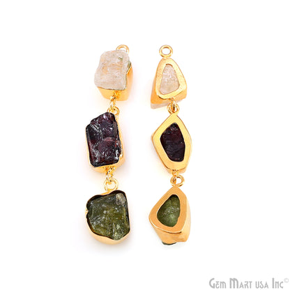 Rough Gemstone Bezel Setting 55x8mm Gold Plated Long Dangle Earring Pair Connectors
