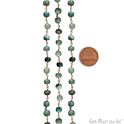 Chrysoprase 7-8mm Gold Plated Wire Wrapped Rosary Chain