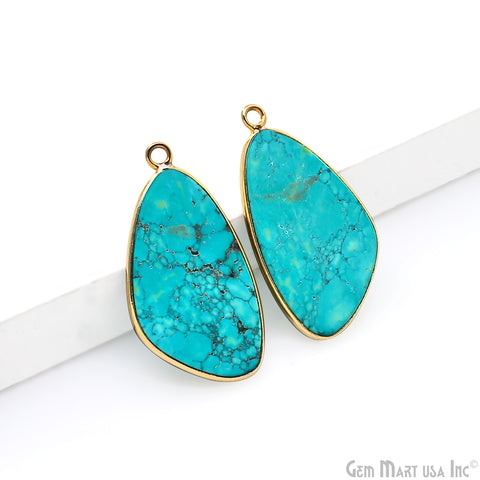 Turquoise Free Form Gold Plated Bezel Smooth Slab Slice Thick Gemstone Connector 30x16mm 1 Pair