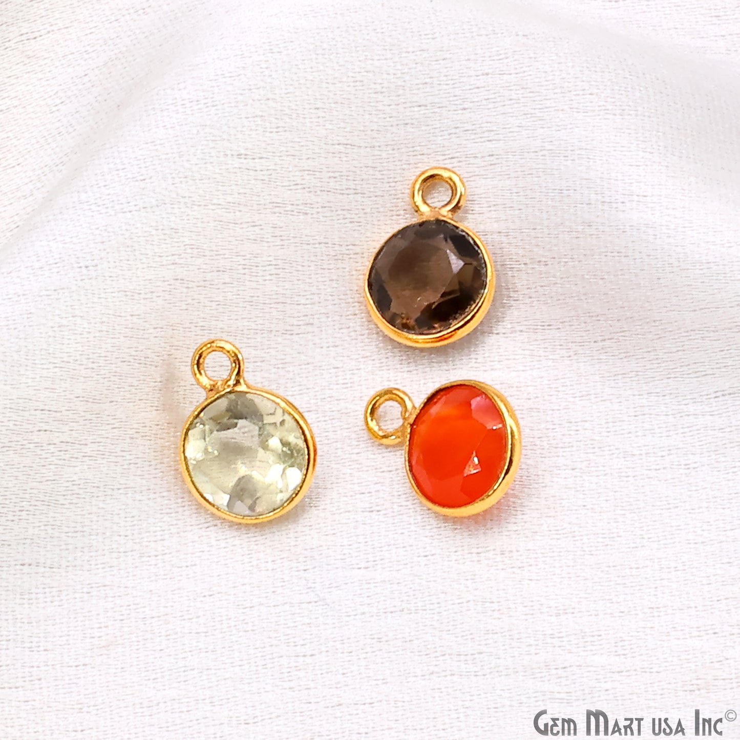 Round 7mm Brilliant Cut Gold Plated Bezel Single Bail Gemstone Connector