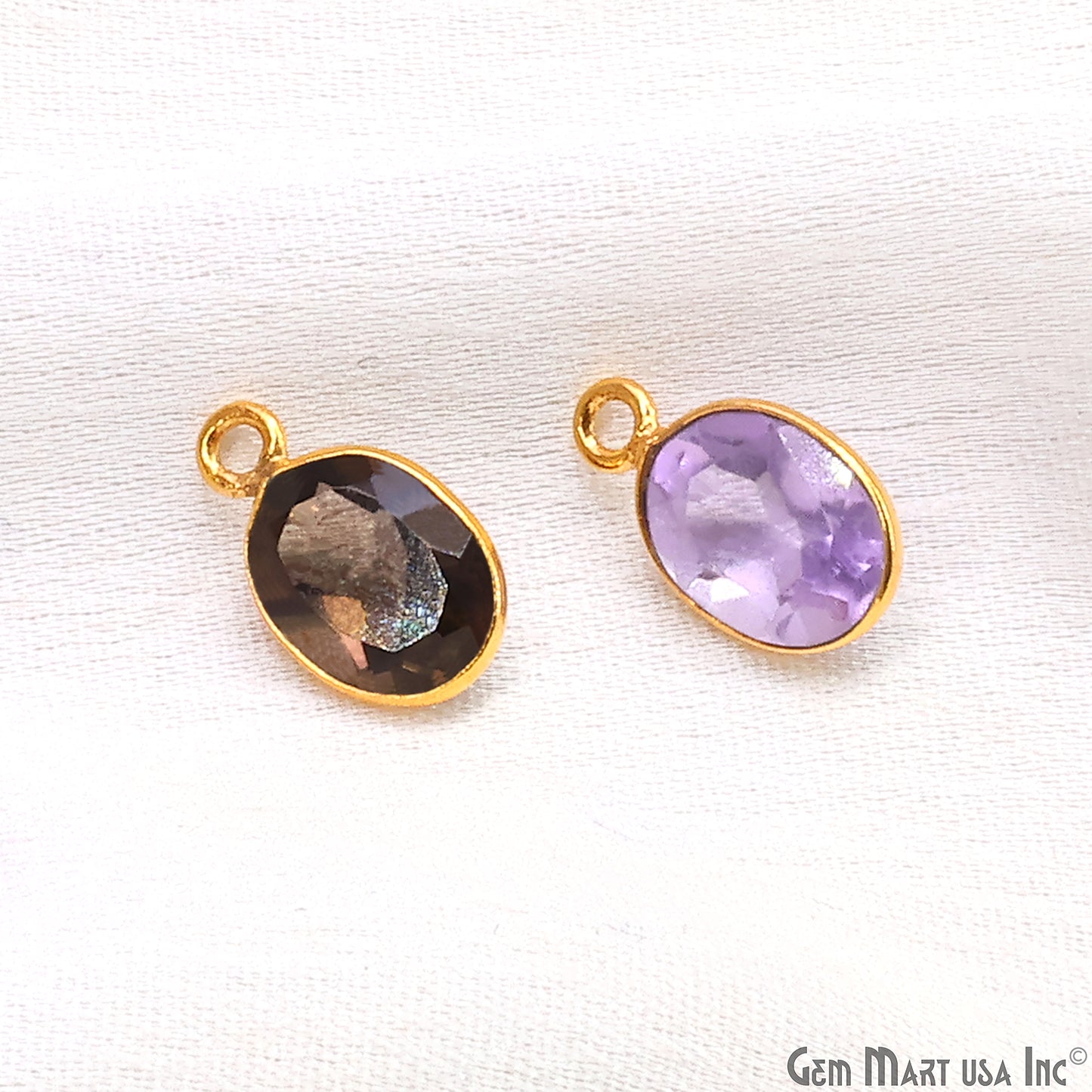 Oval 7x9mm Brilliant Cut Gold Plated Bezel Single Bail Connector