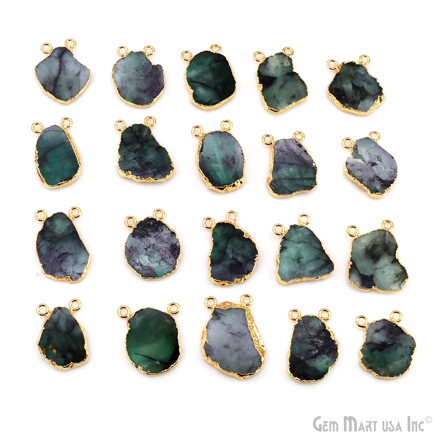 Emerald Free Form 20x17mm Electroplated Gemstone Double Bail Connector