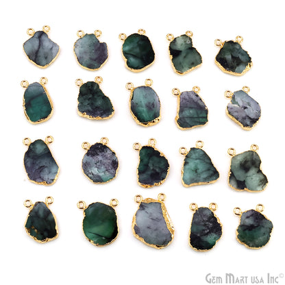 Emerald Free Form 20x17mm Electroplated Gemstone Double Bail Connector