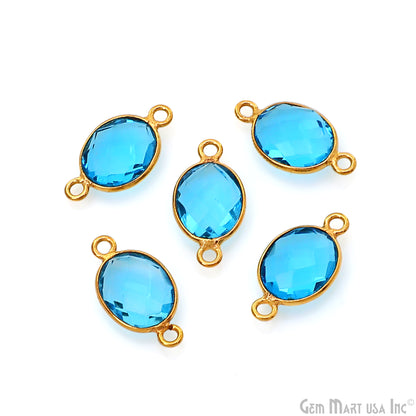 Blue Topaz Bezel Connector Oval Shape 24K Gold Plated Double Bail Connector