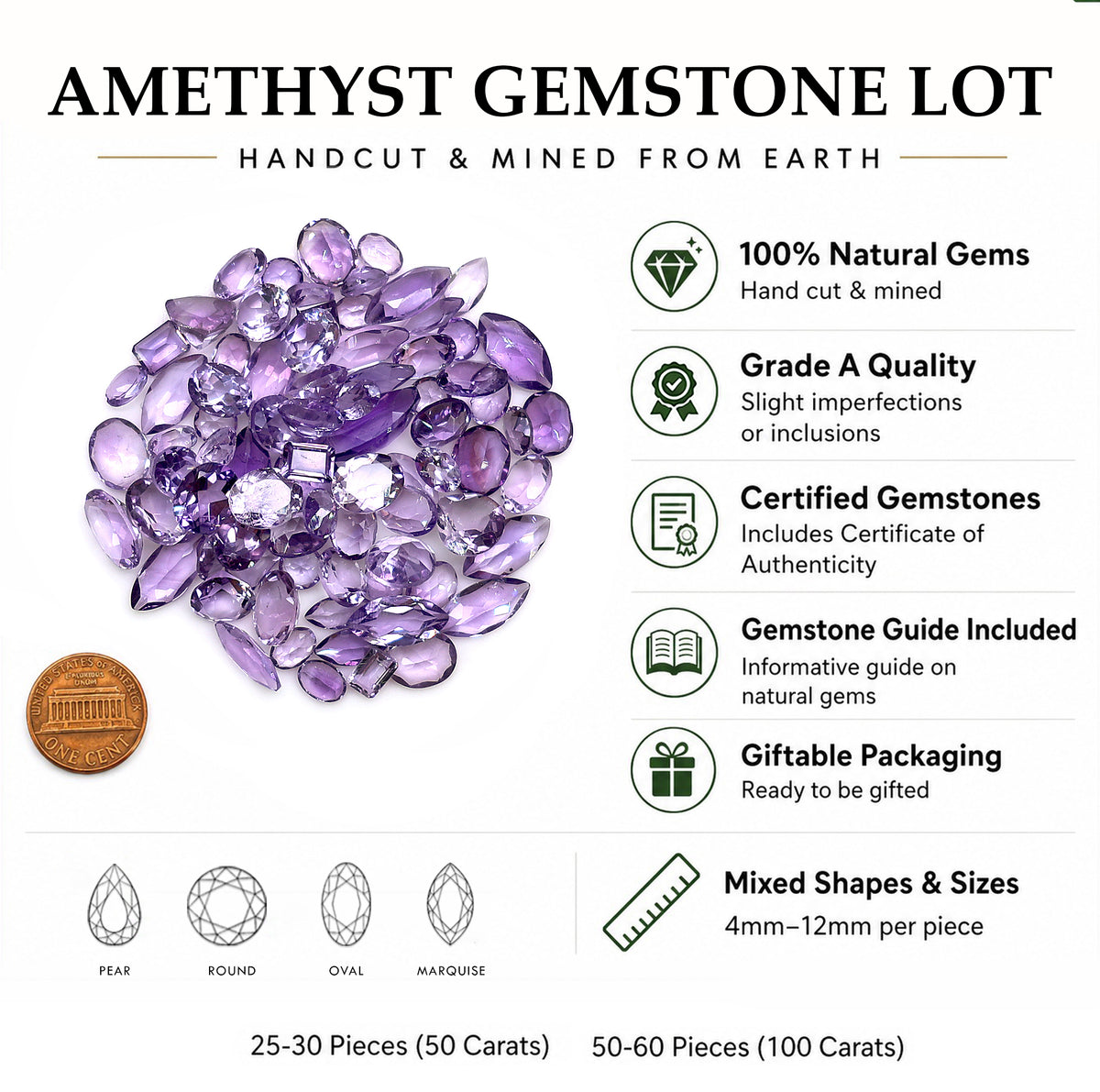 Amethyst Wholesale Gemstones, 100% Natural Semi-Precious Gems, Purple Faceted Loose Gems, 4-8mm, Mixed, 50 Carats
