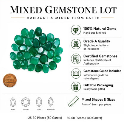 Green Onyx Wholesale Gemstones, 100% Natural Semi-Precious Gems, Green Faceted Loose Gems, 4-8mm, Mixed, 50 Carats