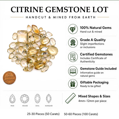 Citrine Wholesale Gemstones, 100% Natural Semi-Precious Gems, Yellow Faceted Loose Gems, 4-8mm, Mixed, 50 Carats