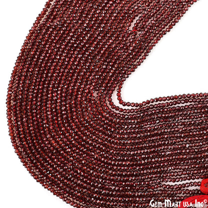 Garnet Rondelle Beads, 12.5 Inch Gemstone Strands, Drilled Strung Nugget Beads, Faceted Round, 2-2.5mm