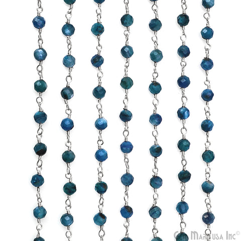 Kyanite Faceted 4mm Silver Plated Beaded Wire Wrapped Rosary Chain