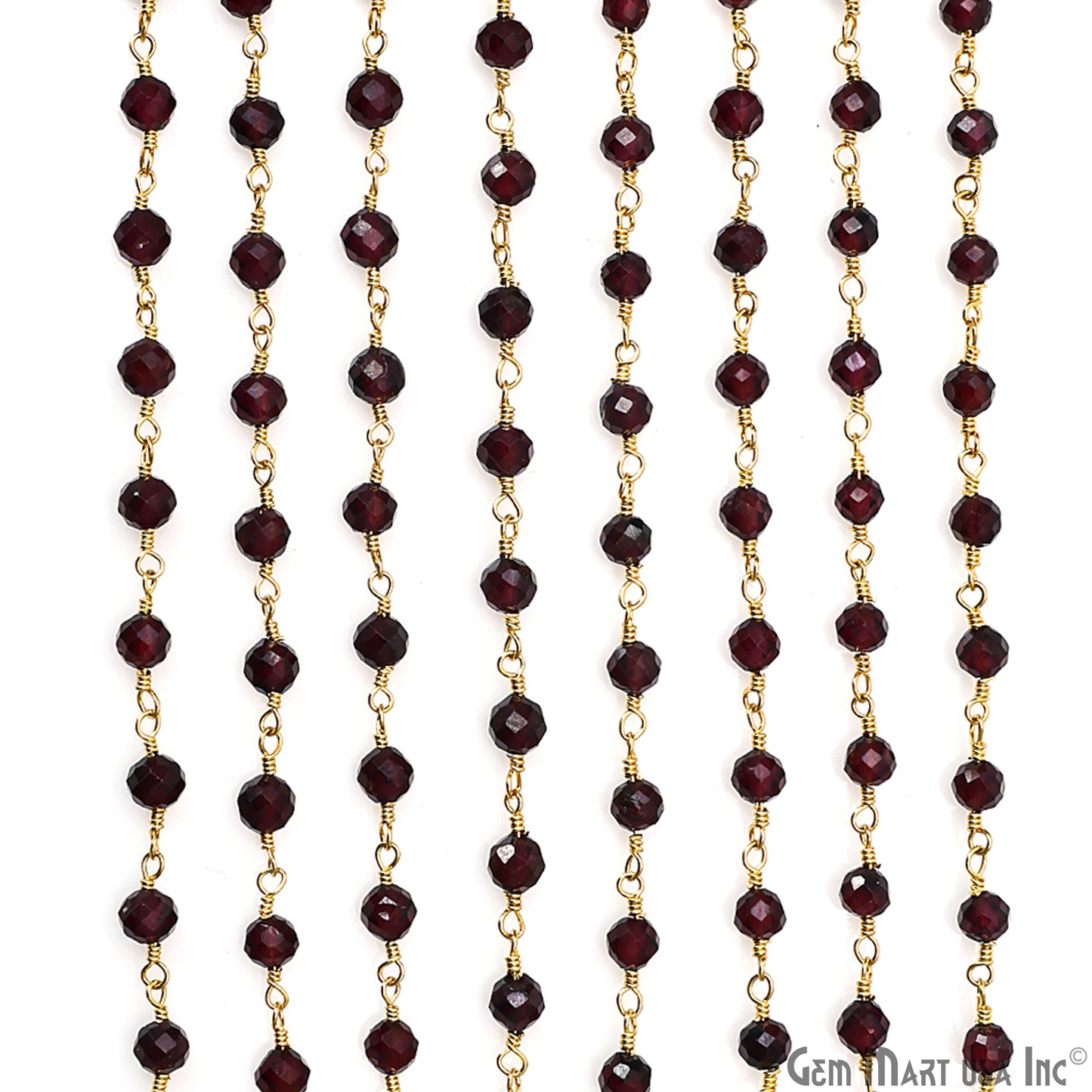 Garnet 4mm Gold Plated Beaded Wire Wrapped Rosary Chain