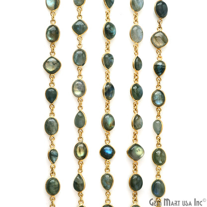 Labradorite Cabochon Mix Shape 10mm Gold Plated Continuous Connector Chain