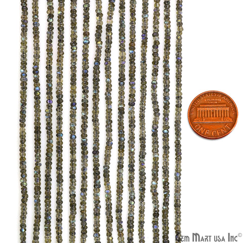 Labradorite Rondelle Beads, 13 Inch Gemstone Strands, Drilled Strung Nugget Beads, Faceted Round, 3-4mm