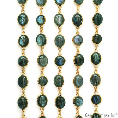 Labradorite Cabochon Round & Oval Shape Gold Plated Continuous Connector Chain