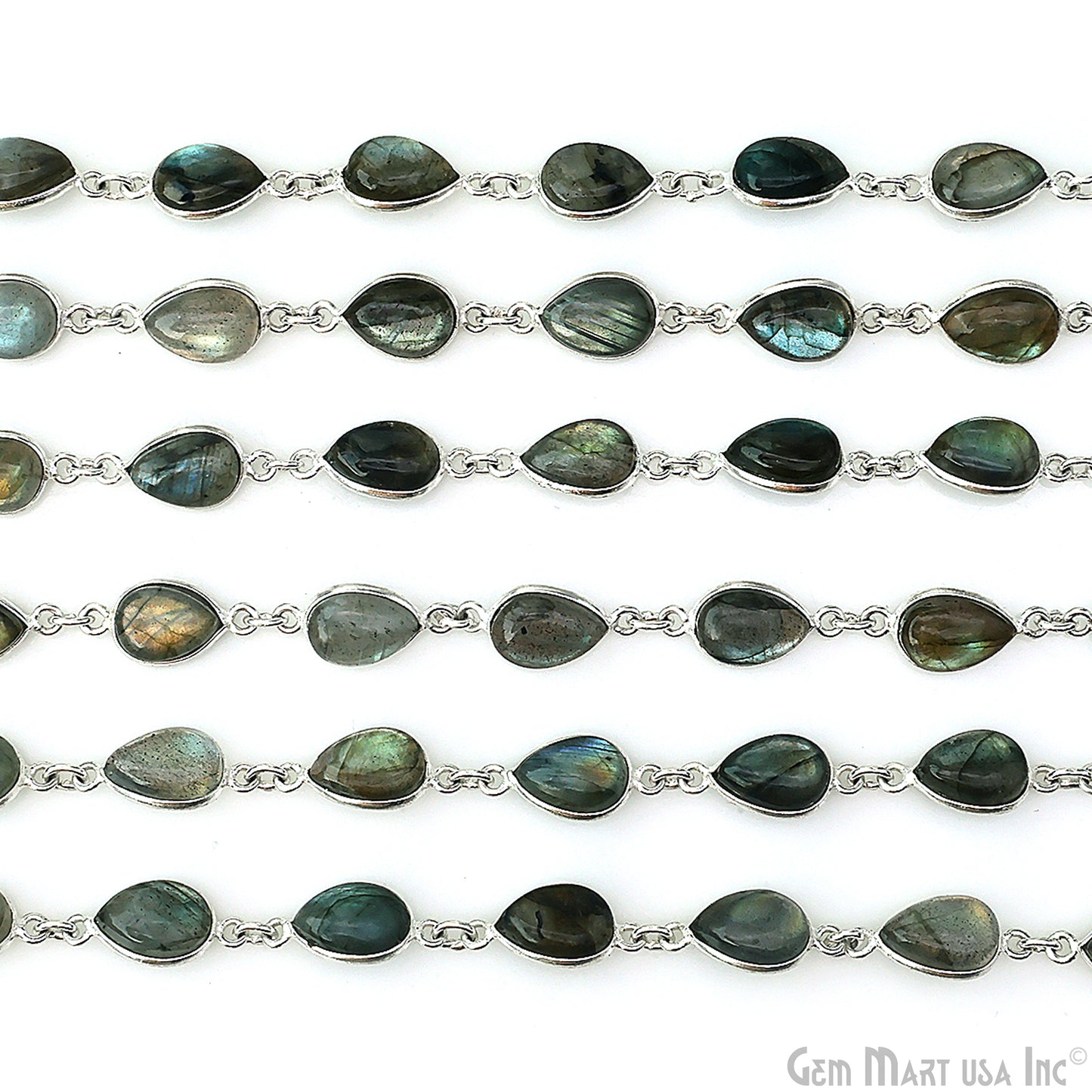 Labradorite 7x10mm Pears Silver Bezel Cabochon Continuous Connector Chain