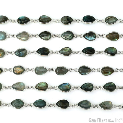 Labradorite 7x10mm Pears Silver Bezel Cabochon Continuous Connector Chain