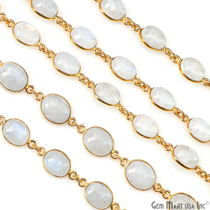 Rainbow Moonstone Cabochon Oval 8x10mm Gold Plated Continuous Connector Chain