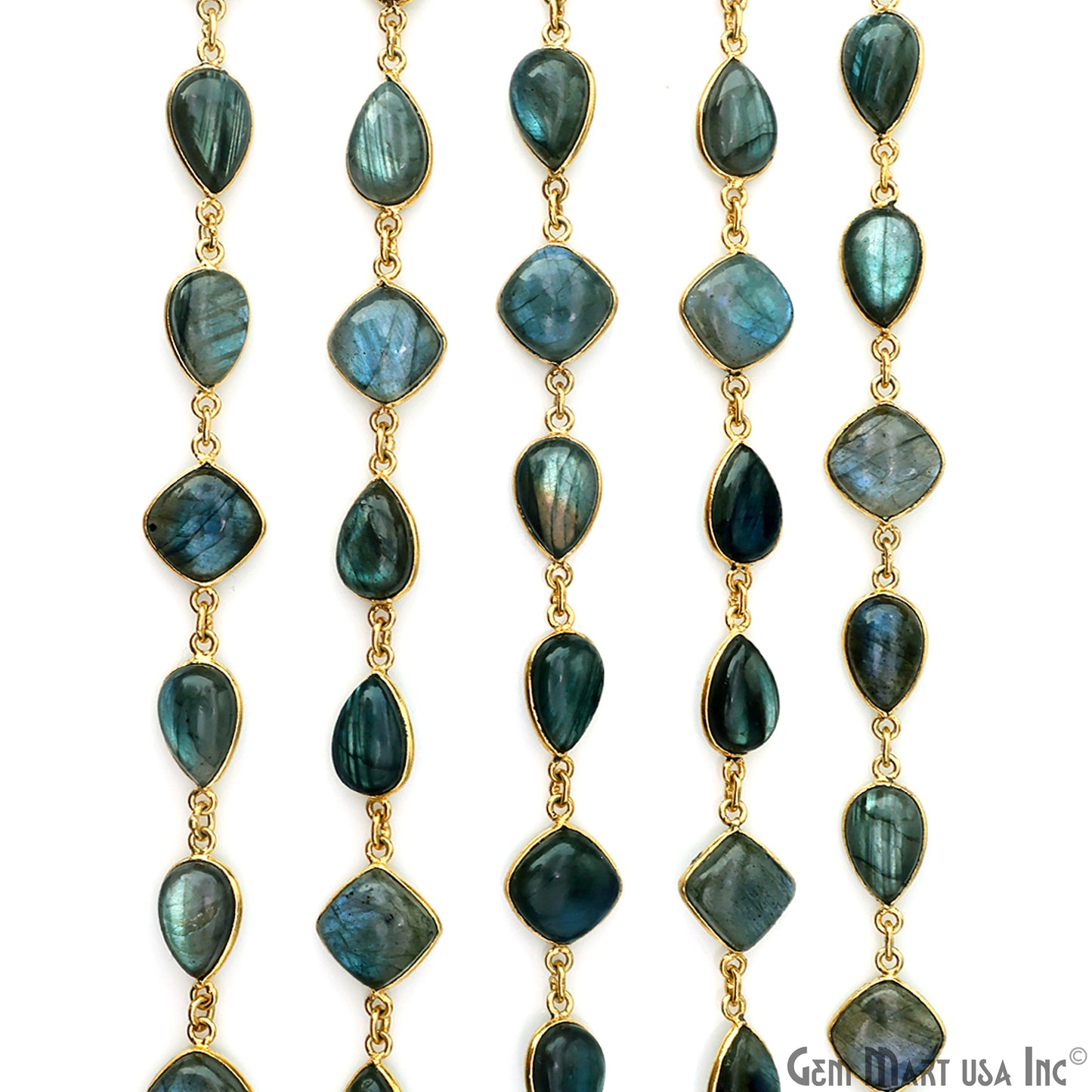 Labradorite Cabochon Pears & Cushion Shape Gold Plated Continuous Connector Chain