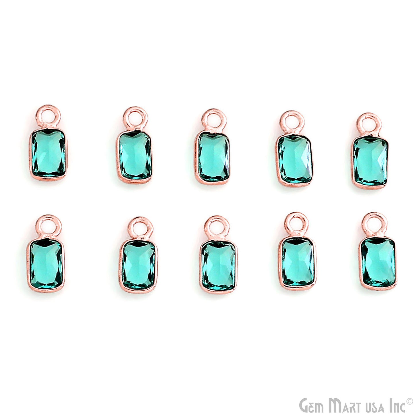 5pc Lot Apatite Octagon 6x4mm Rose Gold Plated Single Bail Brilliant Cut Gemstone Connector