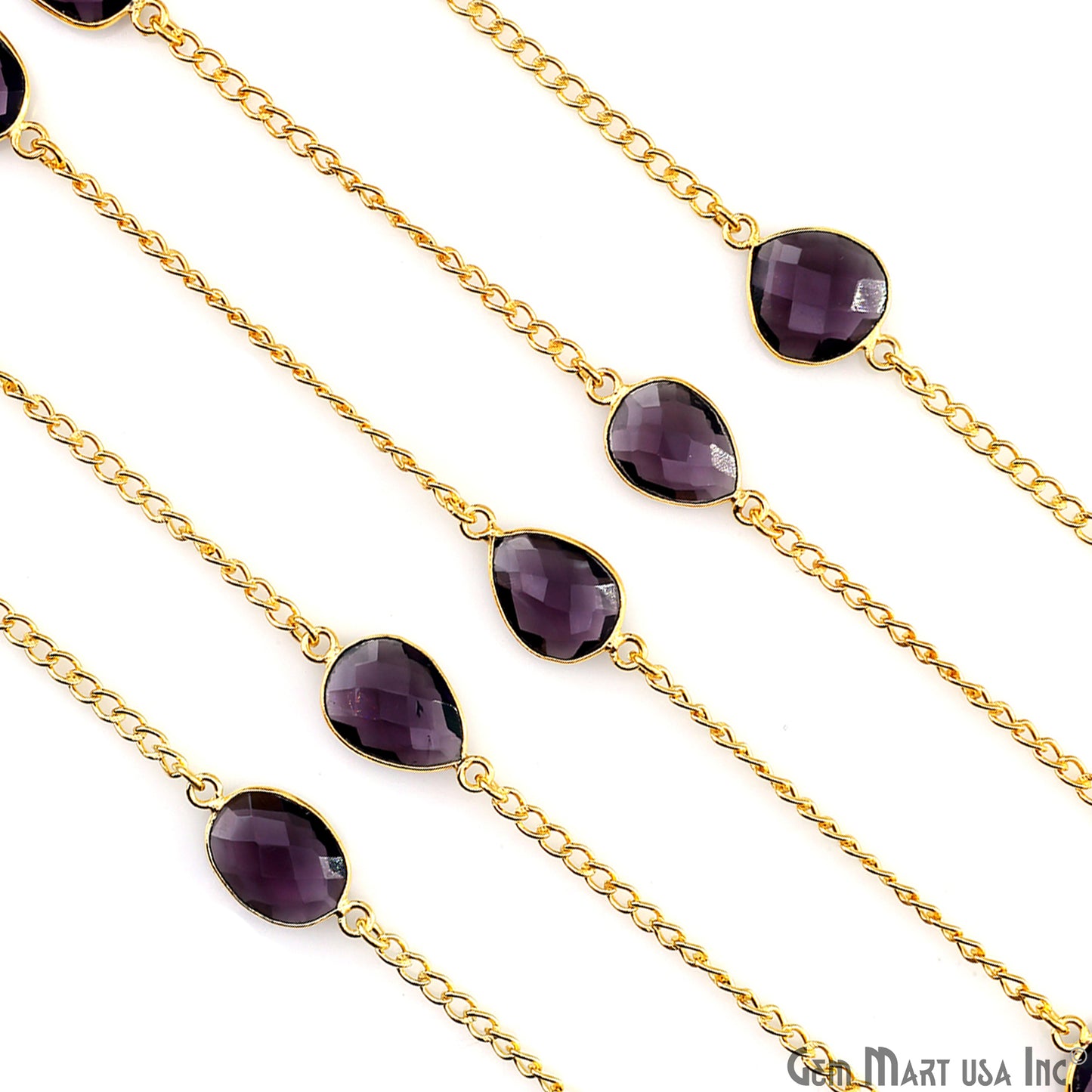 Amethyst 10-15mm Gold Plated Link Bezel Connector Chain