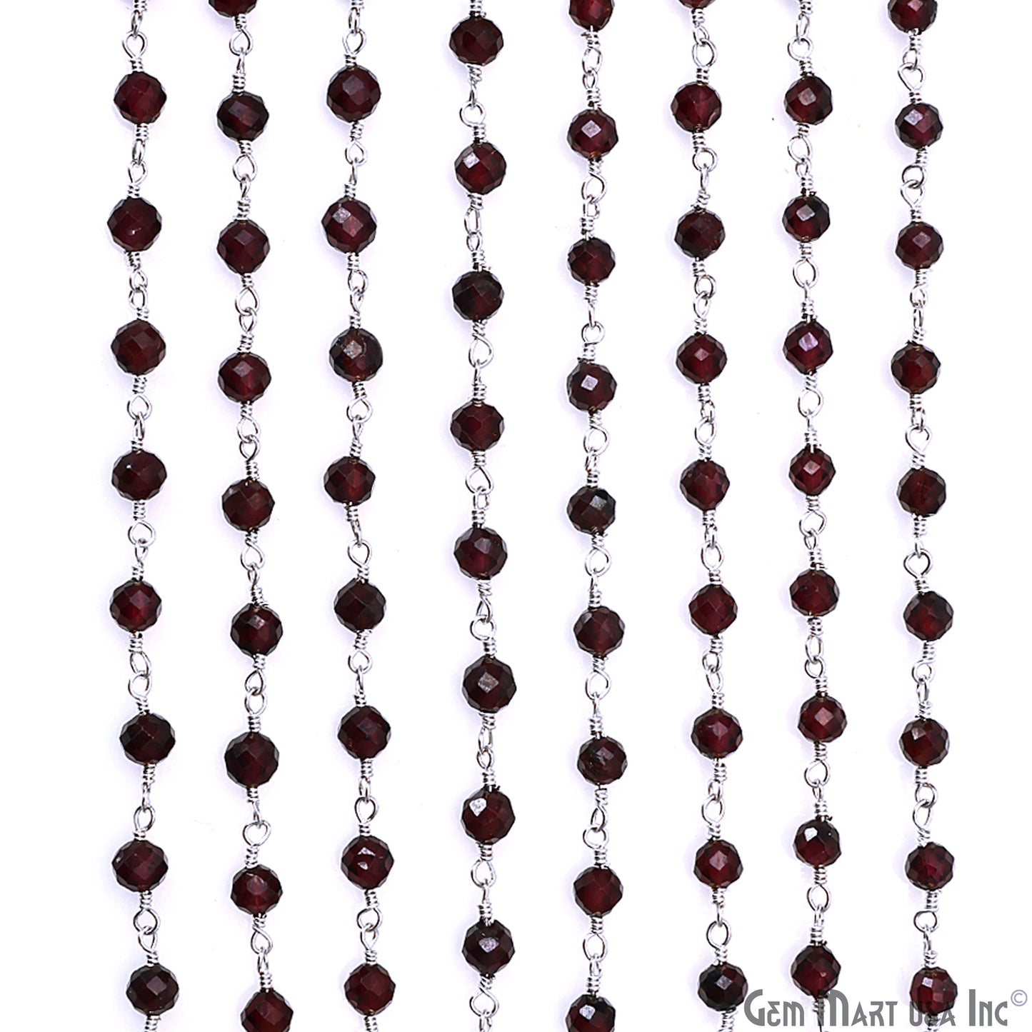 Garnet 4mm Silver Plated Beaded Wire Wrapped Rosary Chain