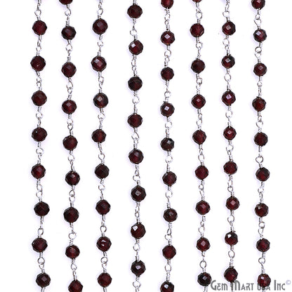 Garnet 4mm Silver Plated Beaded Wire Wrapped Rosary Chain