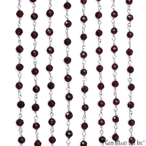 Garnet 4mm Silver Plated Beaded Wire Wrapped Rosary Chain