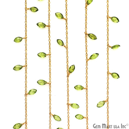 Peridot Marquise 4x8mm Faceted Bead Gold Plated Dangle Rosary Chain