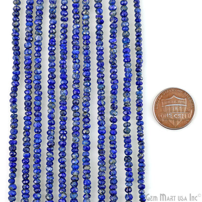 Lapis Lazuli Rondelle Beads, 12.5 Inch Gemstone Strands, Drilled Strung Nugget Beads, Faceted Round, 3-4mm