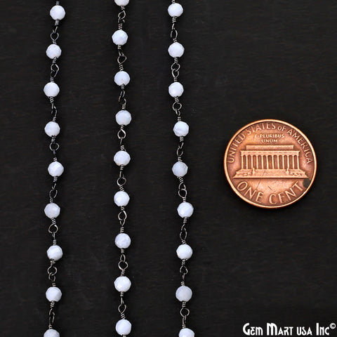 Blue Lace Agate 3-3.5mm Oxidized Beaded Wire Wrapped Rosary Chain