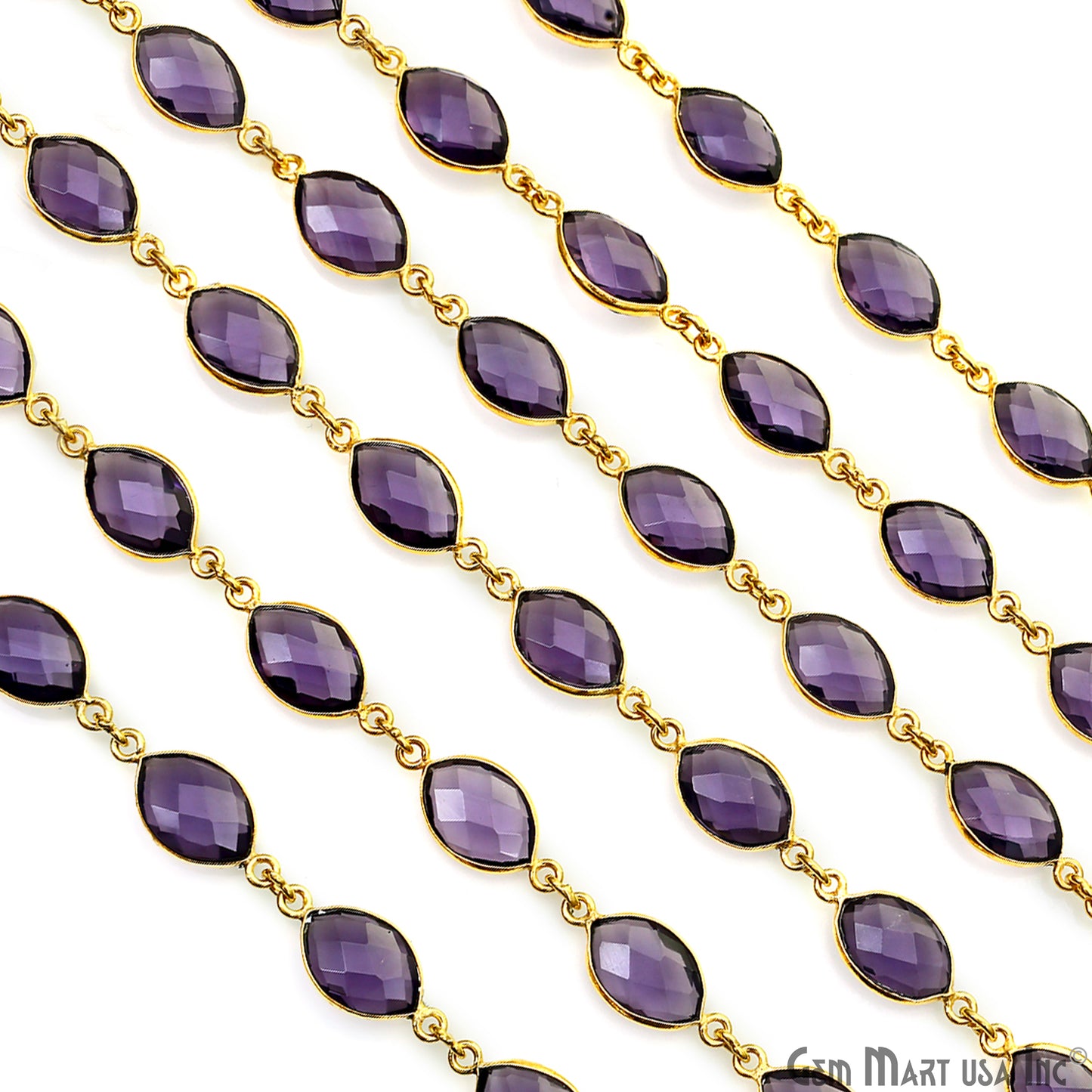 Amethyst Marquise 8x12mm Faceted Gold Plated Bezel Connector Chain