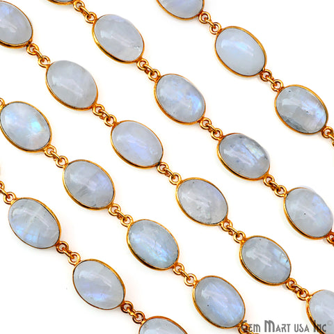 Rainbow Moonstone Cabochon Oval 10x14mm Gold Continuous Connector Chain