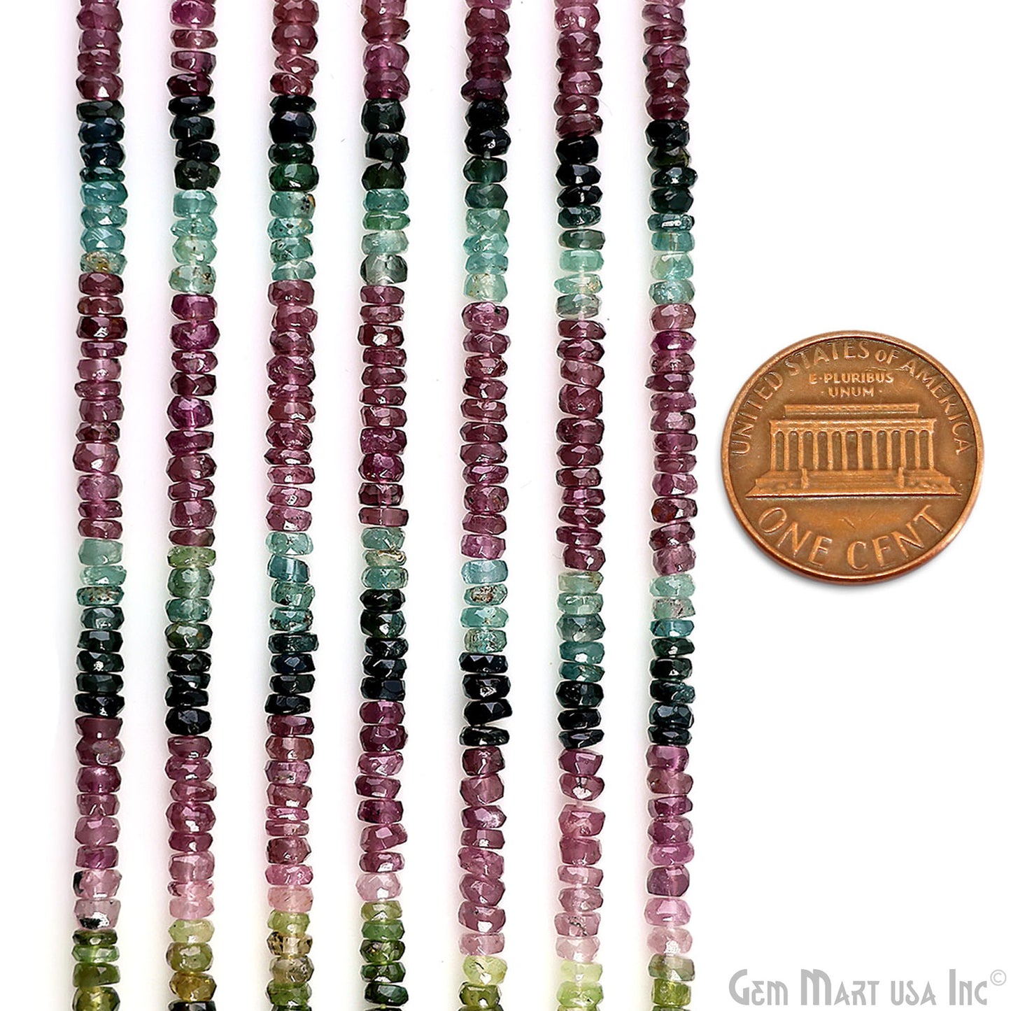 Tourmaline Rondelle Beads, 12.5 Inch Gemstone Strands, Drilled Strung Nugget Beads, Faceted Round, 3-4mm