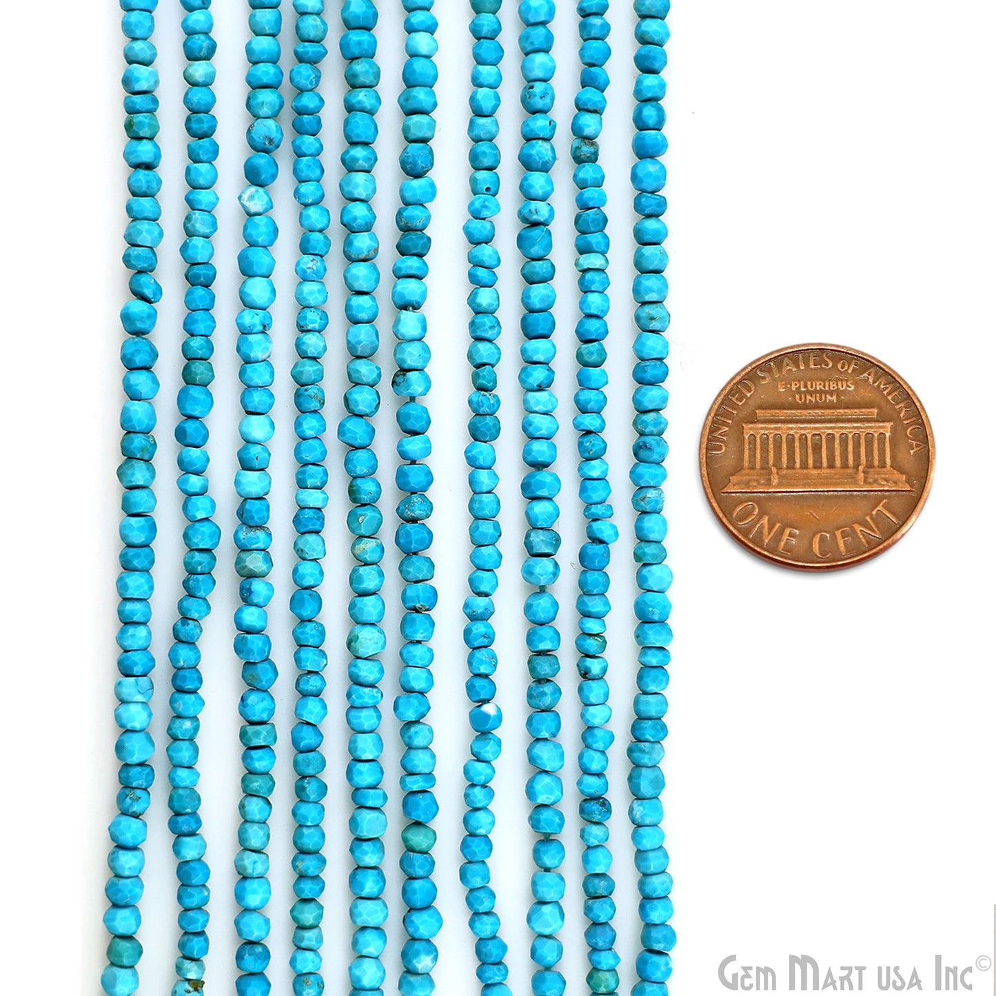 Turquoise Rondelle Beads, 12.5 Inch Gemstone Strands, Drilled Strung Nugget Beads, Faceted Round, 3-4mm