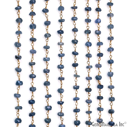 Tanzanite 4-5mm Gold Plated Beaded Wire Wrapped Rosary Chain