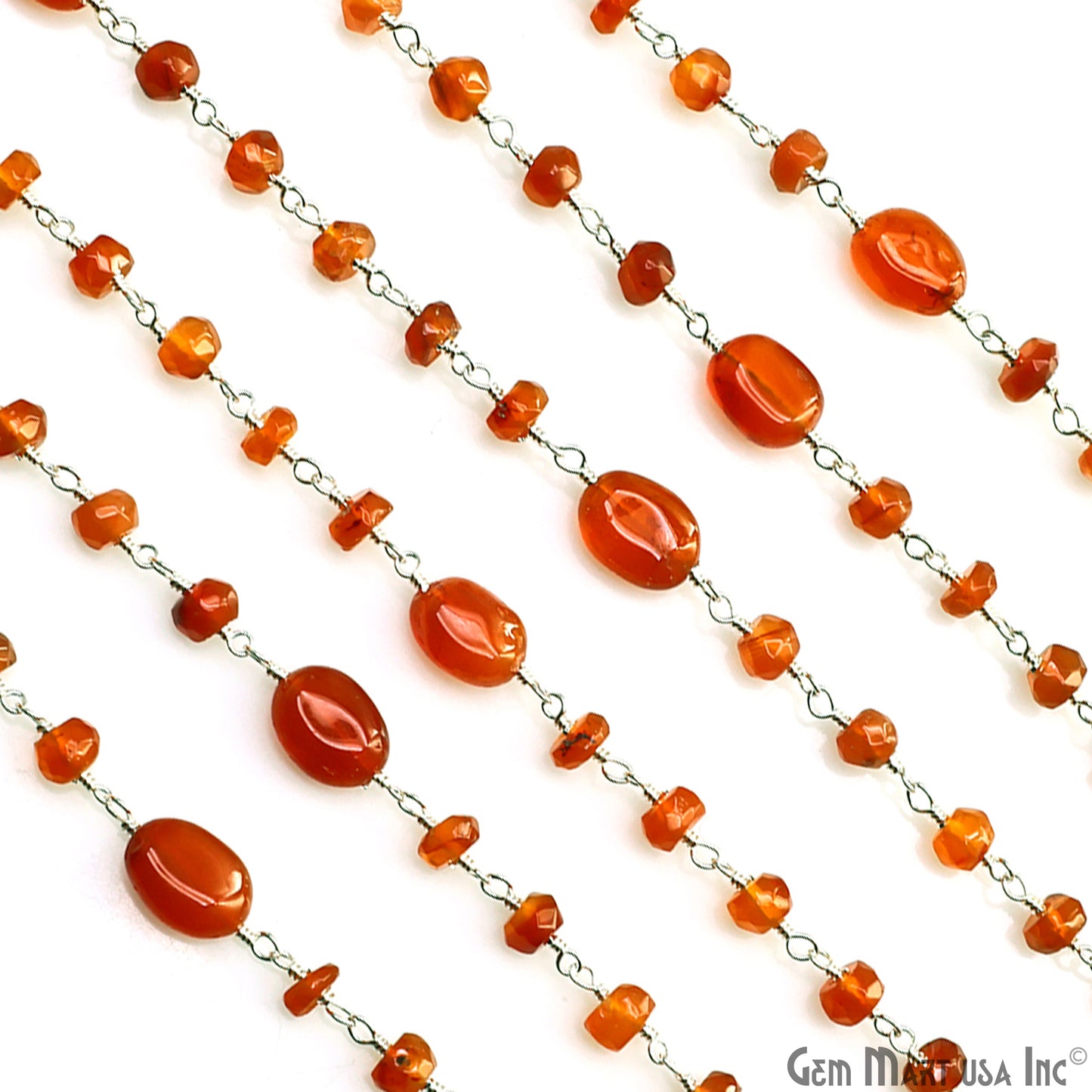 Carnelian Faceted & Tumbled Beads Silver Plated Rosary Chain