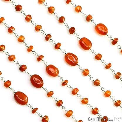 Carnelian Faceted & Tumbled Beads Silver Plated Rosary Chain