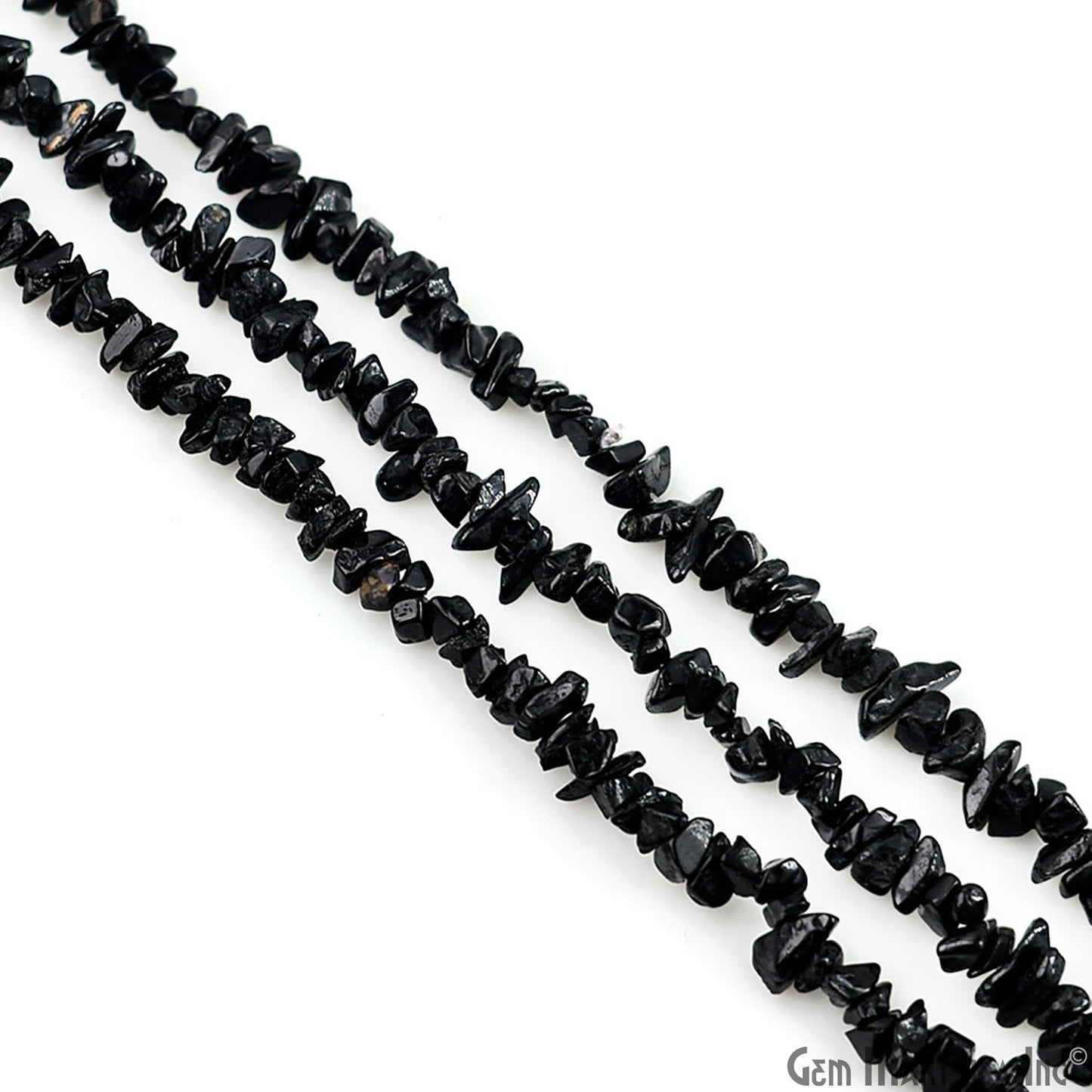 Black Tourmaline Chip Beads, 34 Inch, Natural Chip Strands, Drilled Strung Nugget Beads, 3-7mm, Polished, GemMartUSA (CHKT-70001)