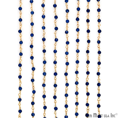 Sky Blue Chalcedony Gold Plated Wire Wrapped Gemstone Beads Rosary Chain