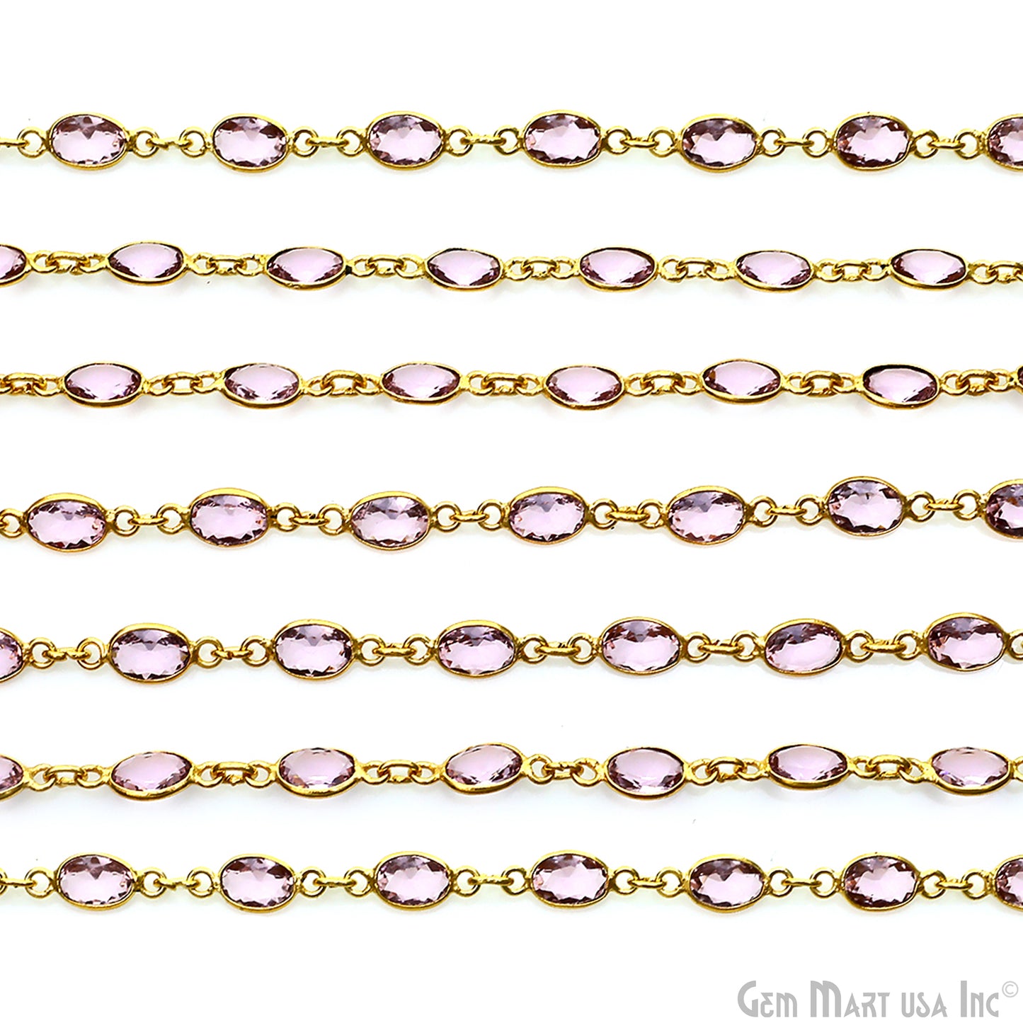 Pink Zircon Oval 7x5mm Bezel Link Silver Plated Continuous Connector Chain