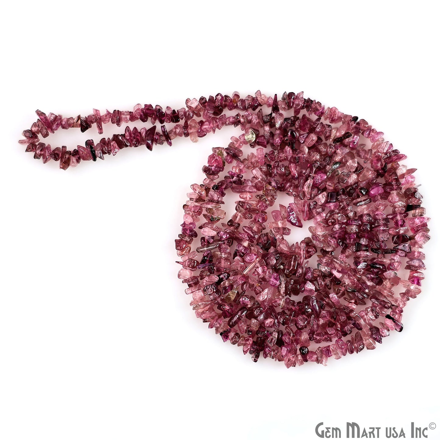 Pink Tourmaline Chip Beads, 34 Inch, Natural Chip Strands, Drilled Strung Nugget Beads, 3-7mm, Polished, GemmartUSA (CHTO-70001)