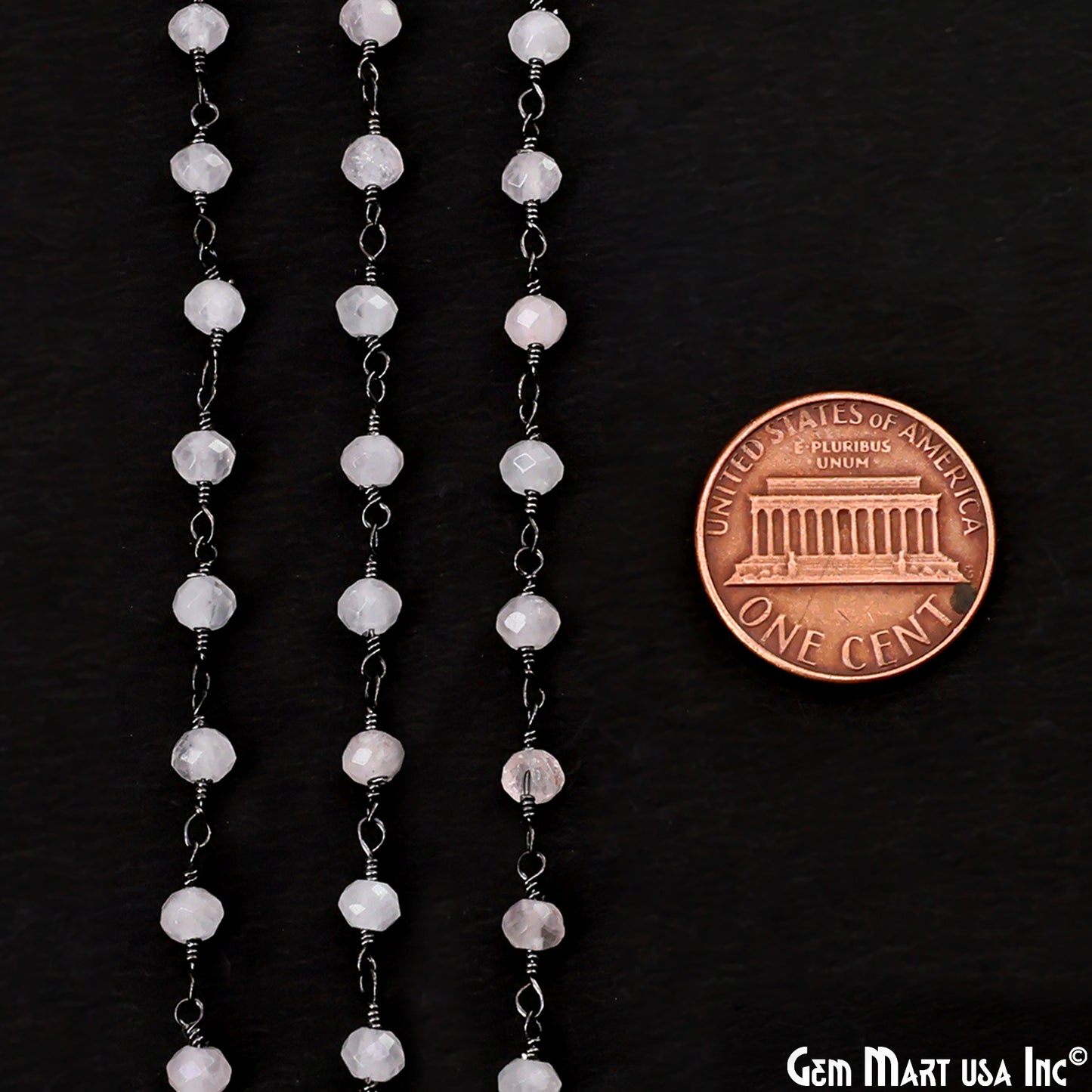 Rose Quartz 4mm Oxidized Beaded Wire Wrapped Rosary Chain