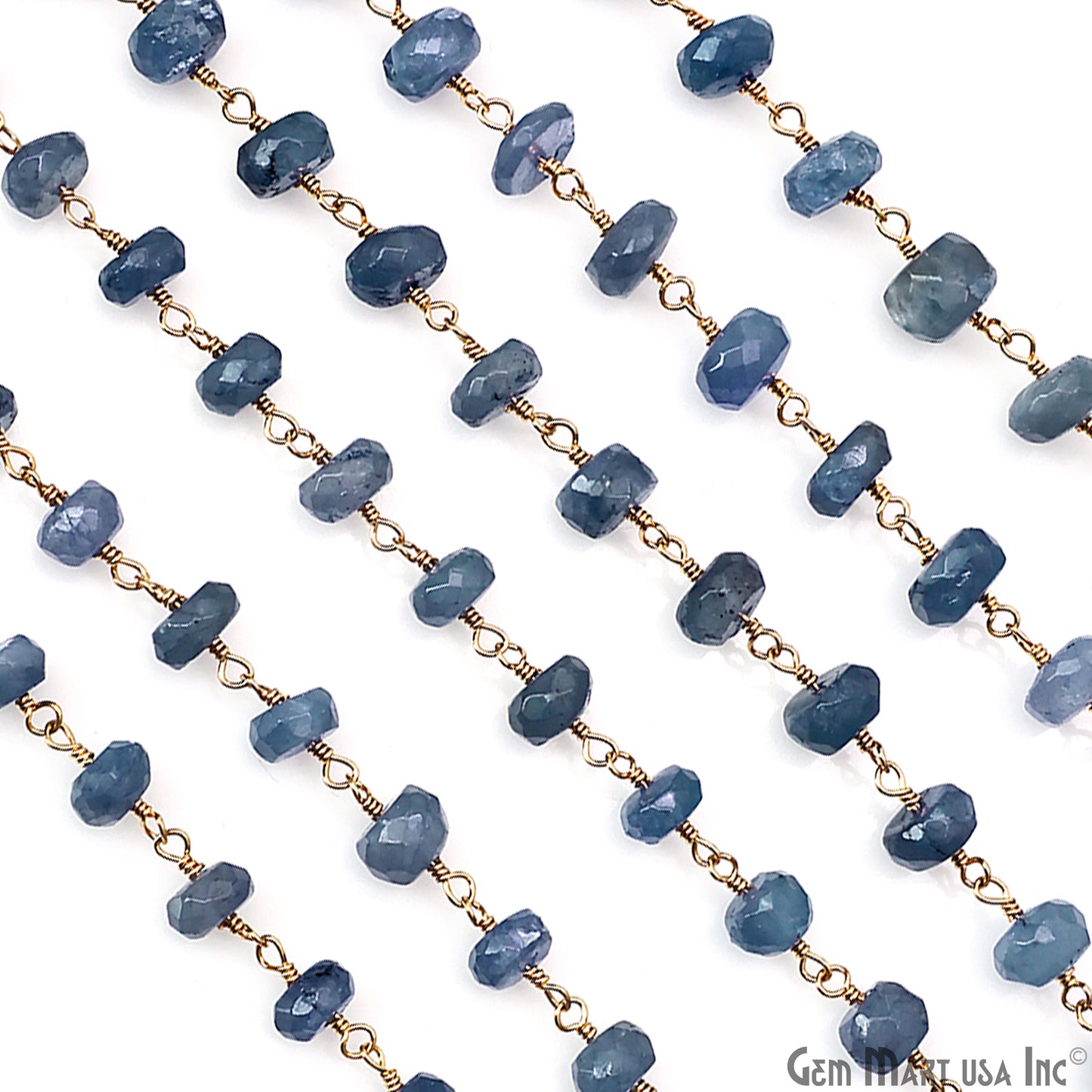 Tanzanite Faceted 8-9mm Gold Plated Beaded Wire Wrapped Rosary Chain