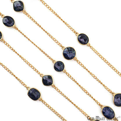 Sapphire 10-15mm Gold Plated Bezel Connector Link Rosary Chain