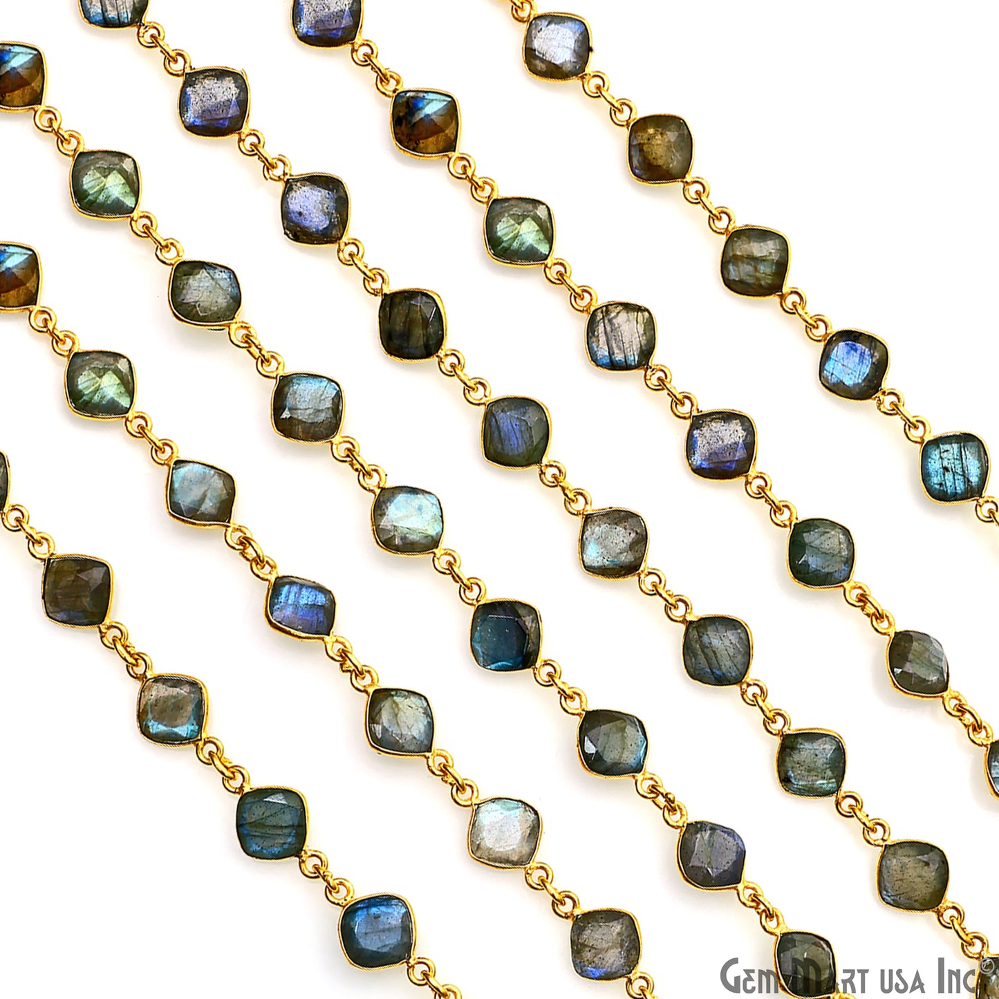 Labradorite Cushion 6-8mm Gold Plated Bezel Continuous Connector Chain