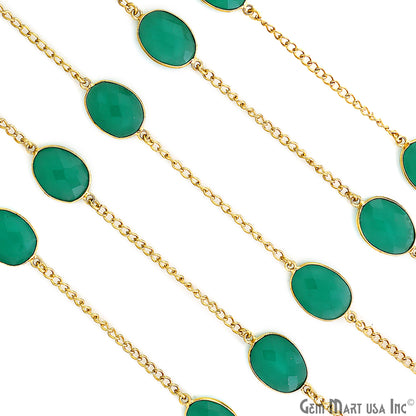 Aqua Chalcedony 10-15mm Gold Plated Link Bezel Connector Chain